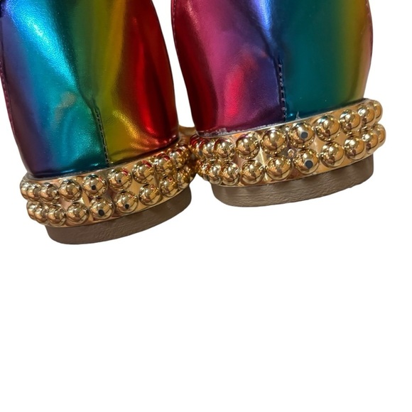 Bamboo Women's Size 10 Strappy Sandals Rainbow Iridescent Buckle Closure Flats - Picture 10 of 10